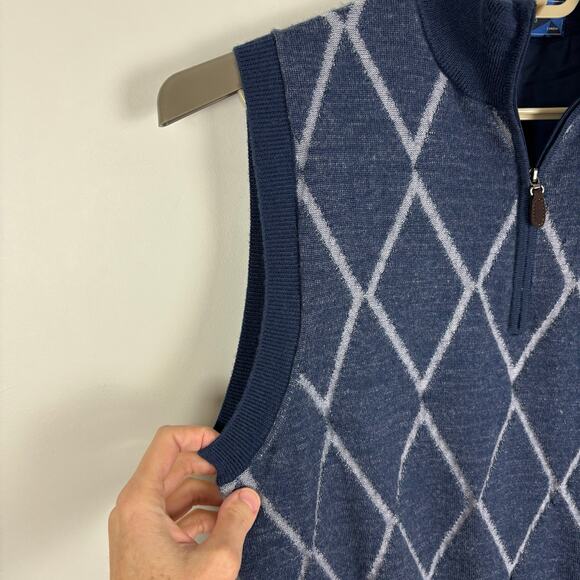 Smith & Tweed Golf Sweater Vest Merino Wool Blue Argyle quarter-zip Medium Prep - Picture 3 of 9